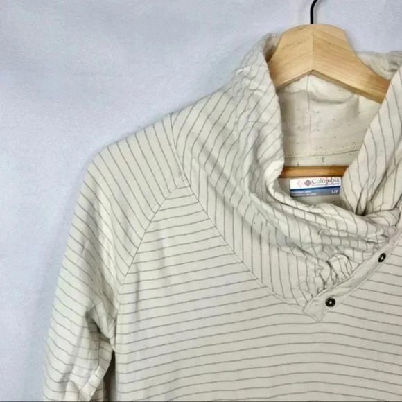 Columbia Cream Striped Mock Neck Pullover Sweatshirt S - Picture 3 of 5